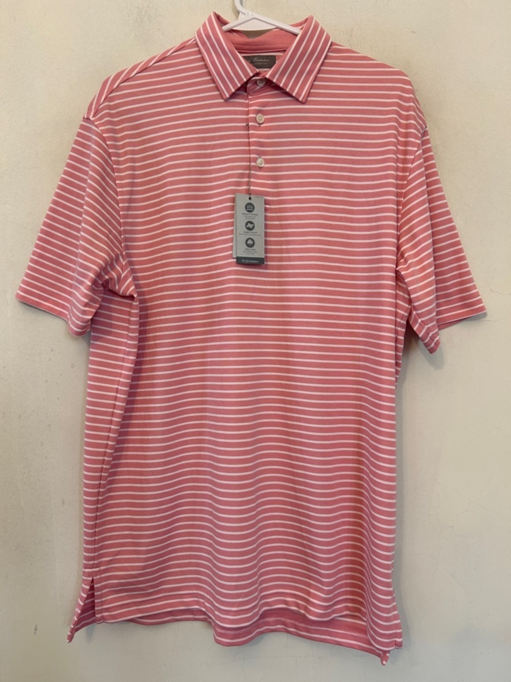 Daniel Cremieux Men's Pink white Striped Polo Shirt Size M New
